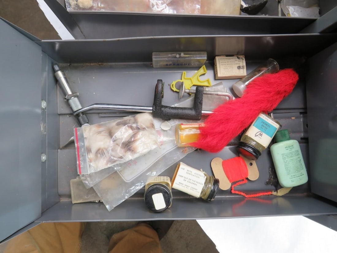 (5) 2 Steel Drawer Cabinets of Fly Tying Supplies and Equipment - 20