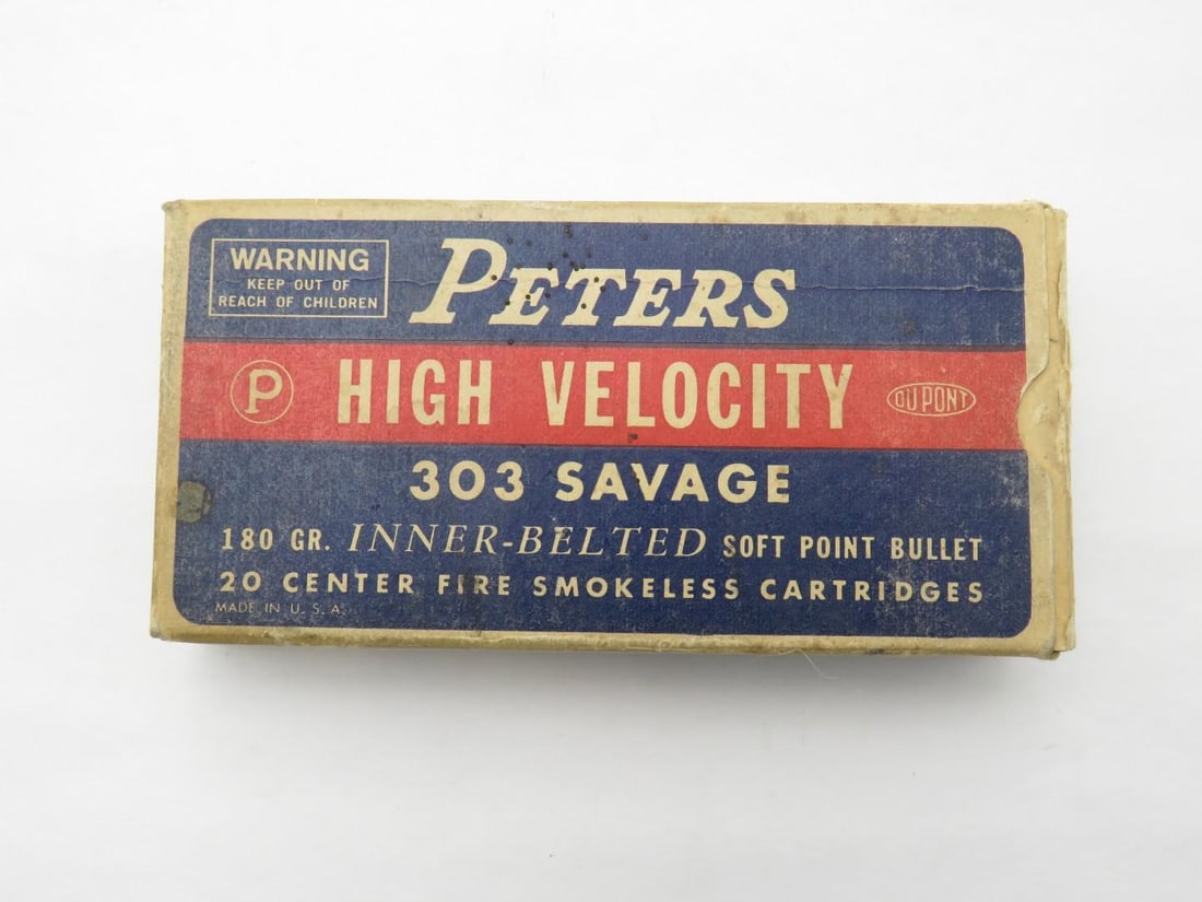 Vintage Box of Peters .303 Savage Cartridges: Vintage Box of Peters .303 Savage Cartridges 