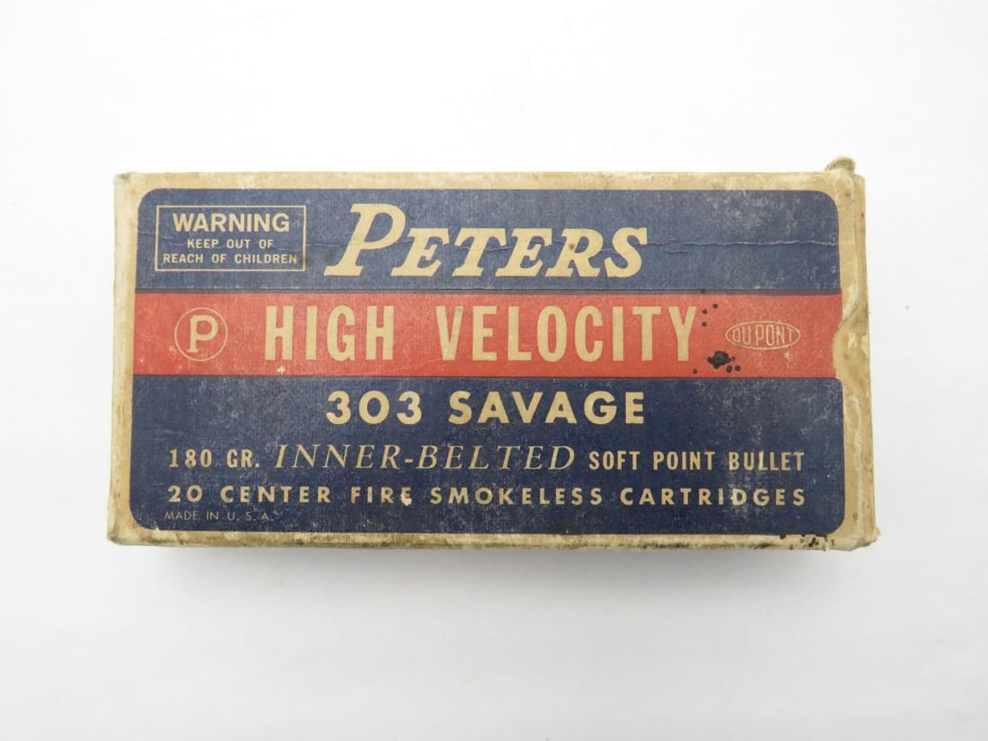 Vintage Box of Peters .303 Savage Cartridges: Vintage Box of Peters .303 Savage Cartridges 