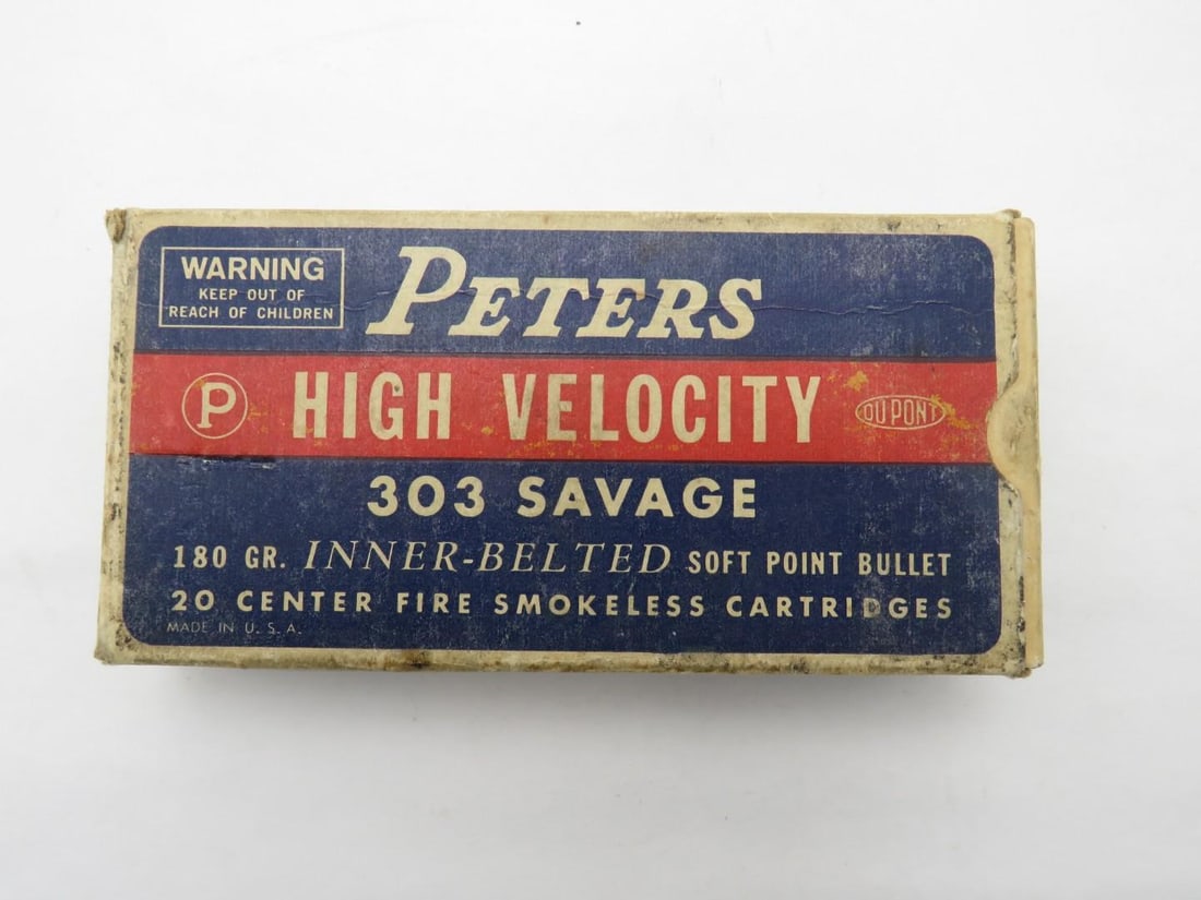 Vintage Box of Peters .303 Savage Cartridges: Vintage Box of Peters .303 Savage Cartridges 