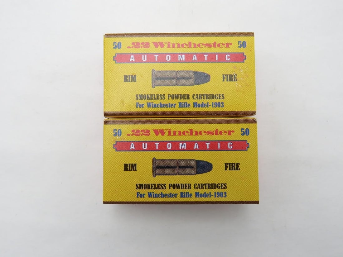 (2) Boxes of Old Western Scrounger .22 Winchester Automatic Cartridges: and the "brick" box 