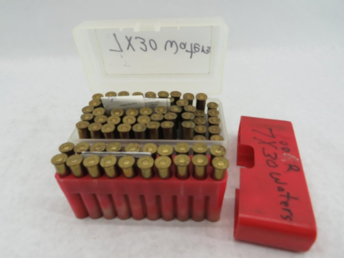 (101) 7-30 Waters Cartridges: hand loads; some necked down .30-03 