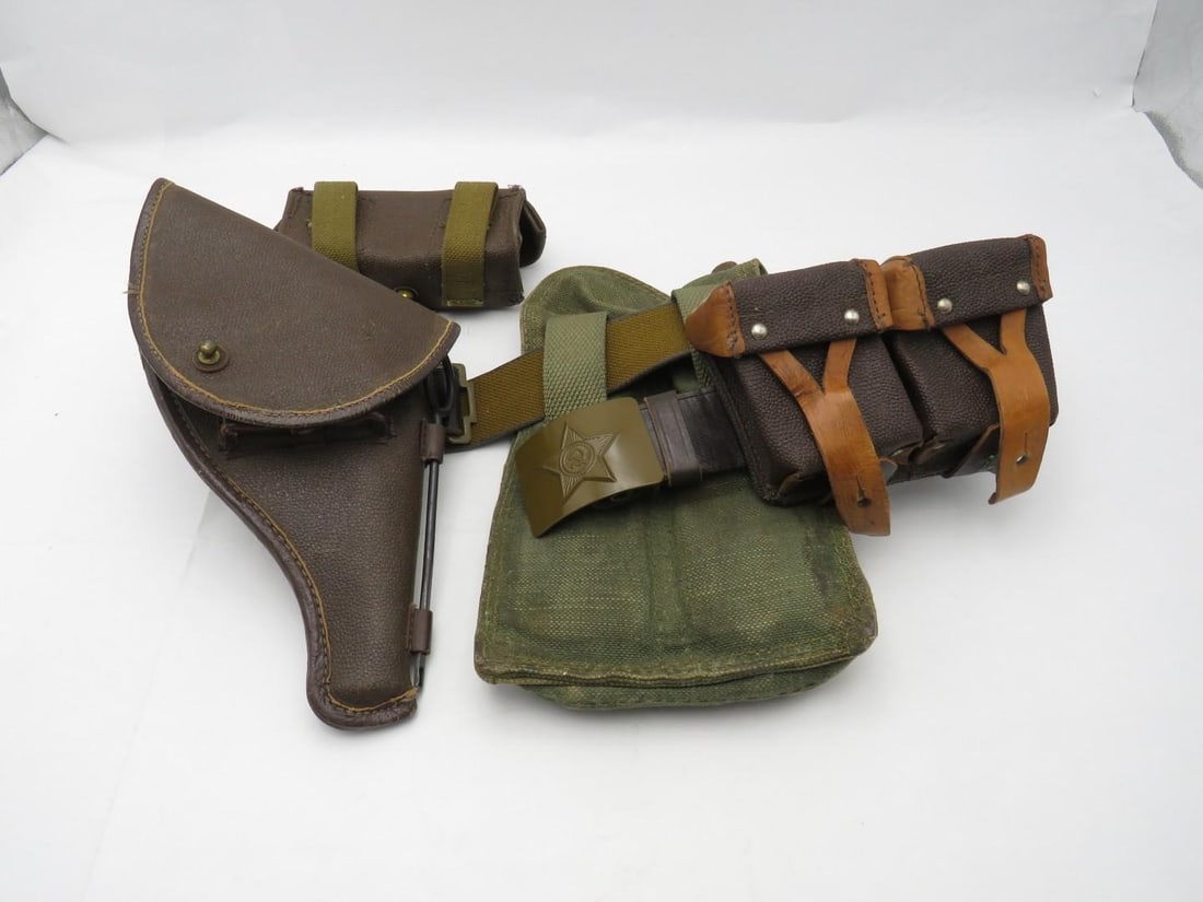 Vintage Eastern European Belt & Holster: Including holster, magazine pouches 