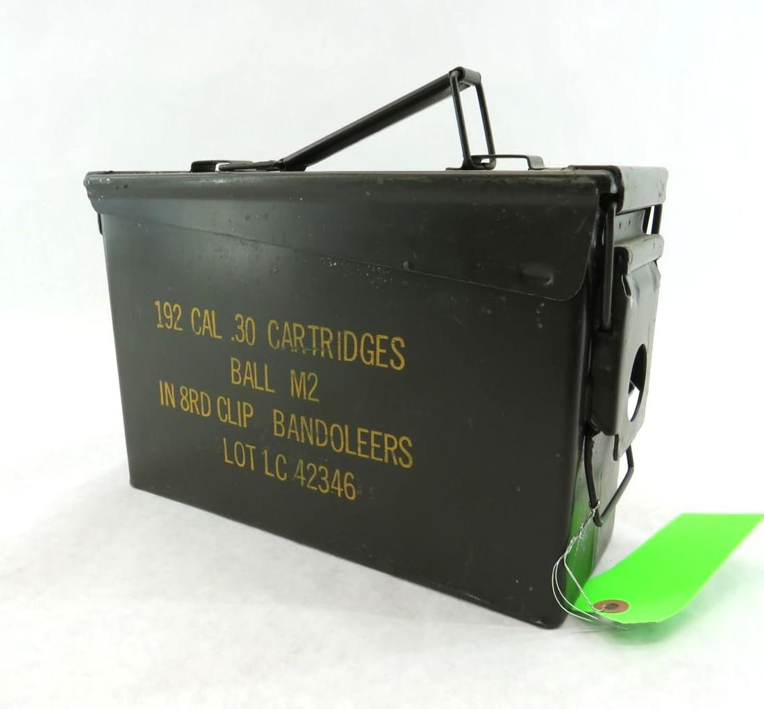 (192) .30 Cartridges: In 8 round clip bandoliers, Ball M2 in ammo can 