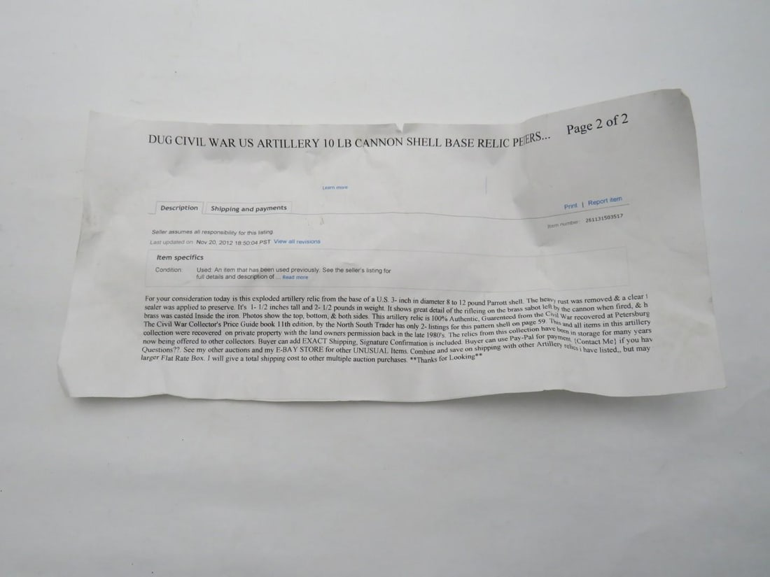 Civil War U.S. Artillery 10 lb Cannon Shell Relic - 3