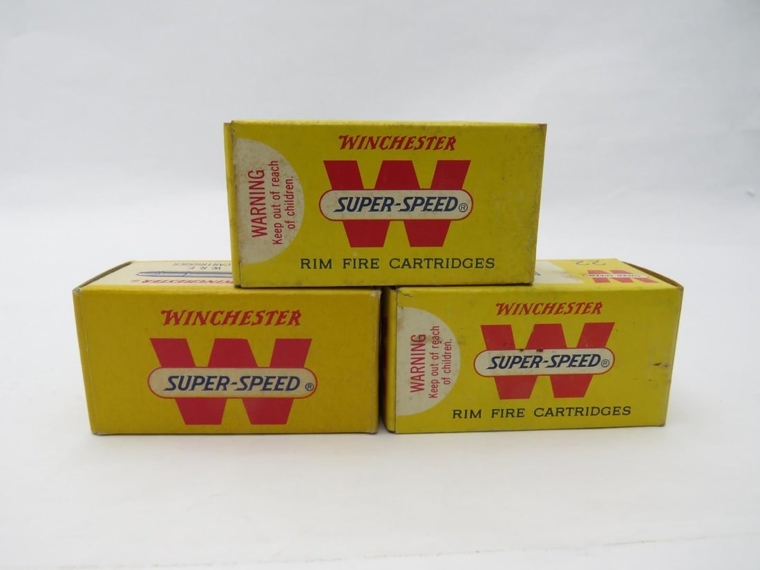 (3) Vintage Boxes Winchester Super Speed WRF .22 Cartridges: 50 rounds per box, rimfire 