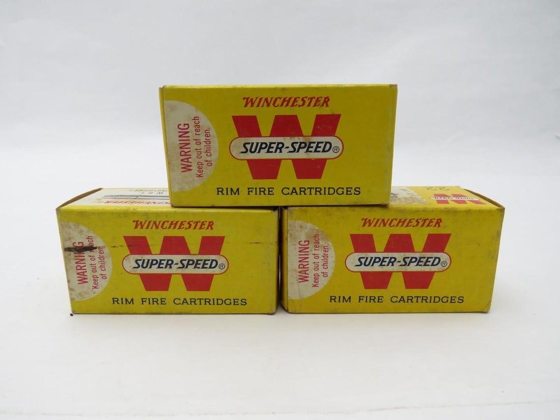(3) Vintage Boxes Winchester Super Speed WRF .22 Cartridges: 50 rounds per box, rimfire 
