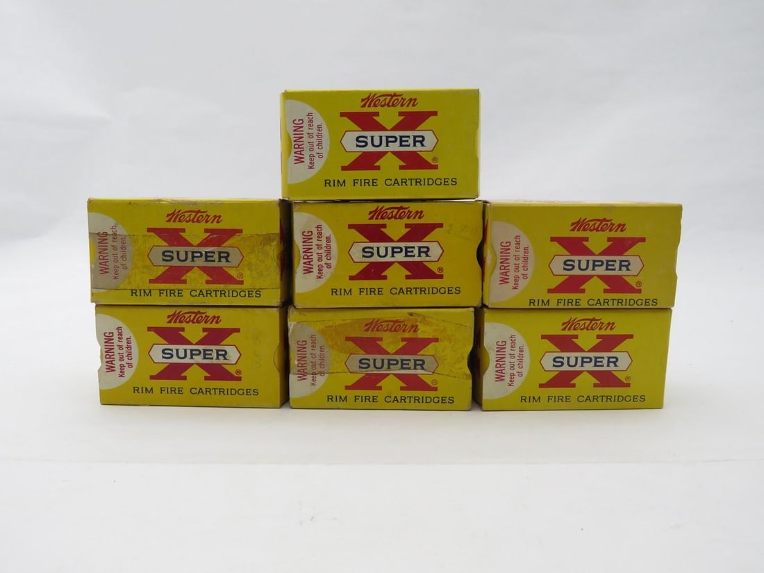 (7) Vintage Boxes Western Super "X" .22 Cartridges: (350+/-) Cartridges, Magnum rimfire jacketed 