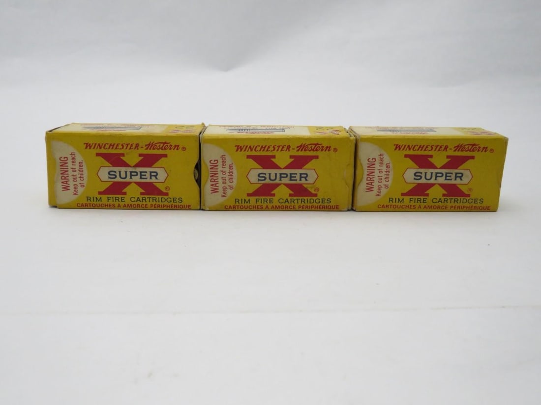 (3) Vintage Boxes Super "X" .22 LR Cartridges: (150+/-) Cartridges, rim fire 