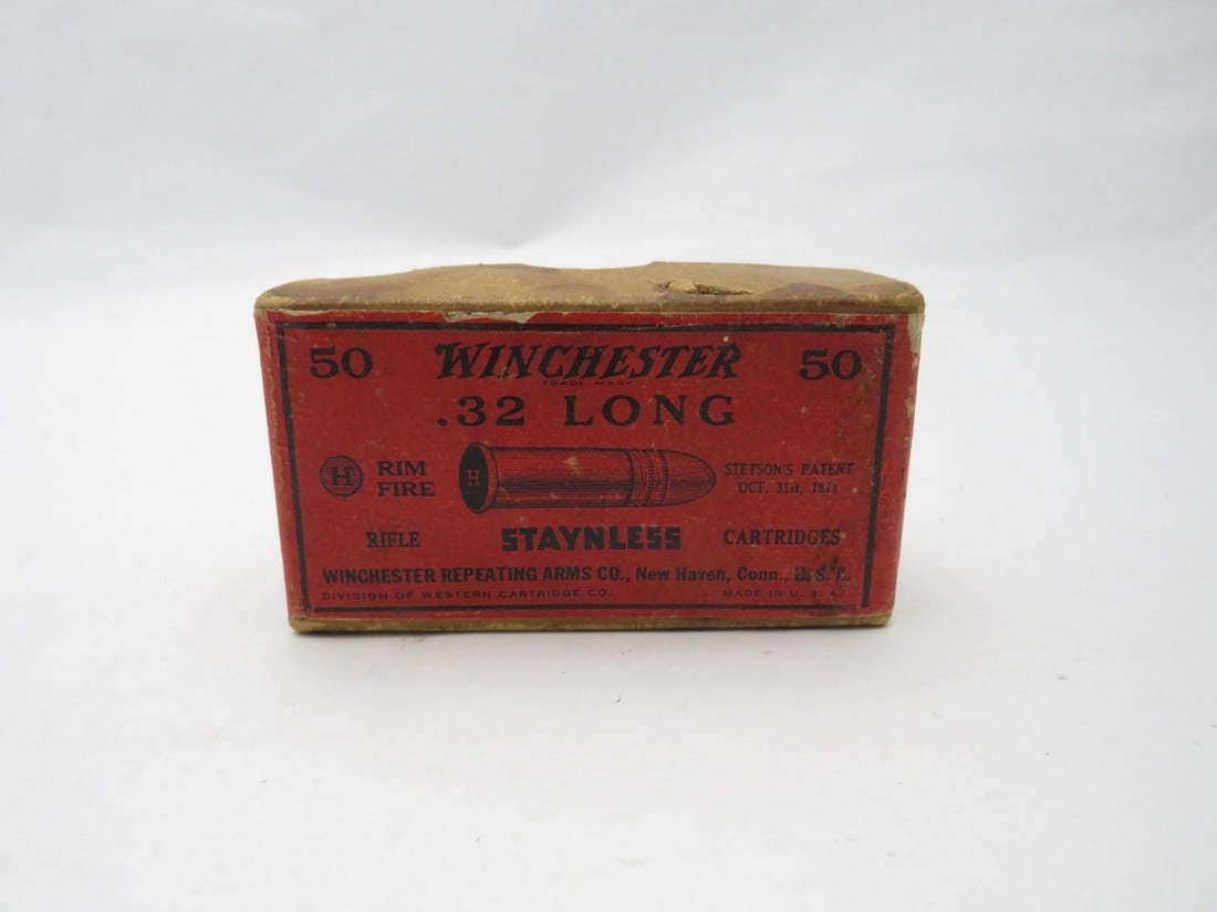 Vintage Box Winchester .32 Long Stainless Cartridges: (39+/-) Cartridges 