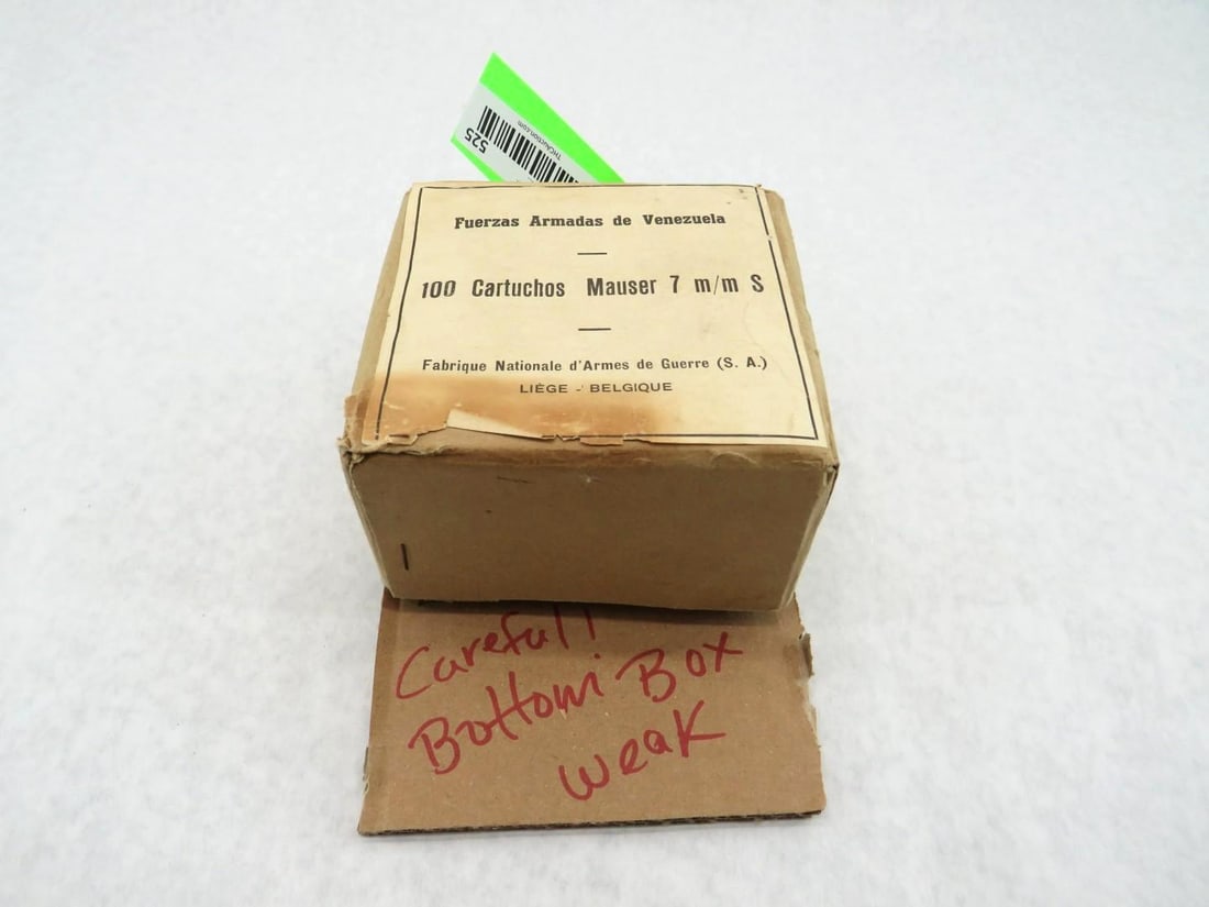 (100) FN Mauser 7mm Cartridges: In box, **box is very tender** 