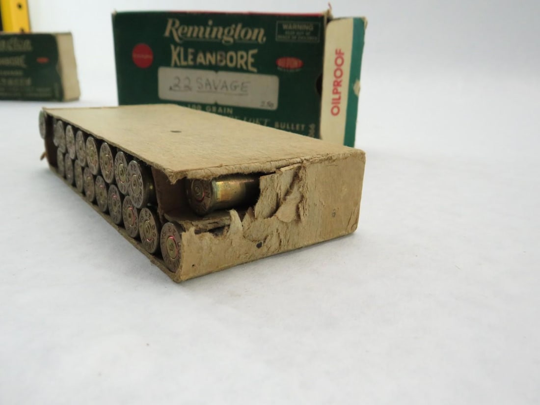 (2) Vintage Boxes Remington Kleanbore .22 Savage Cartridges - 17
