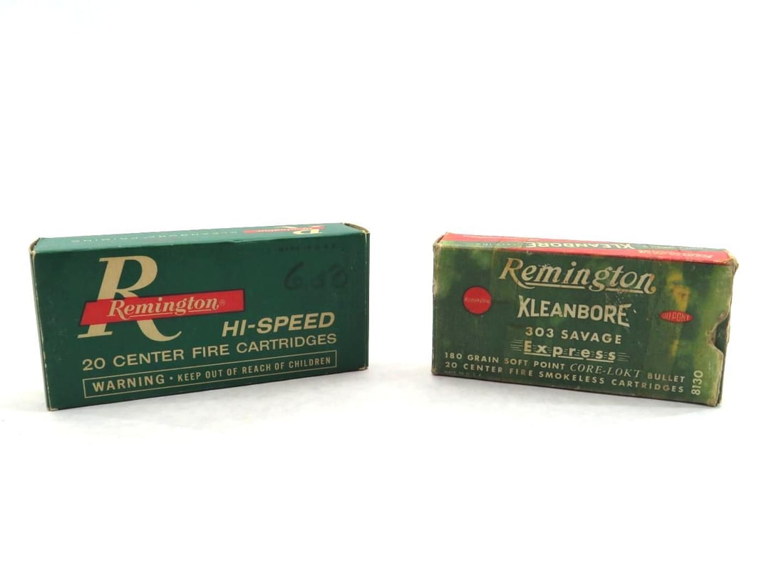 (2) Vintage Boxes Remington Kleanbore 303 Savage: (41+/-) Assorted cartridges