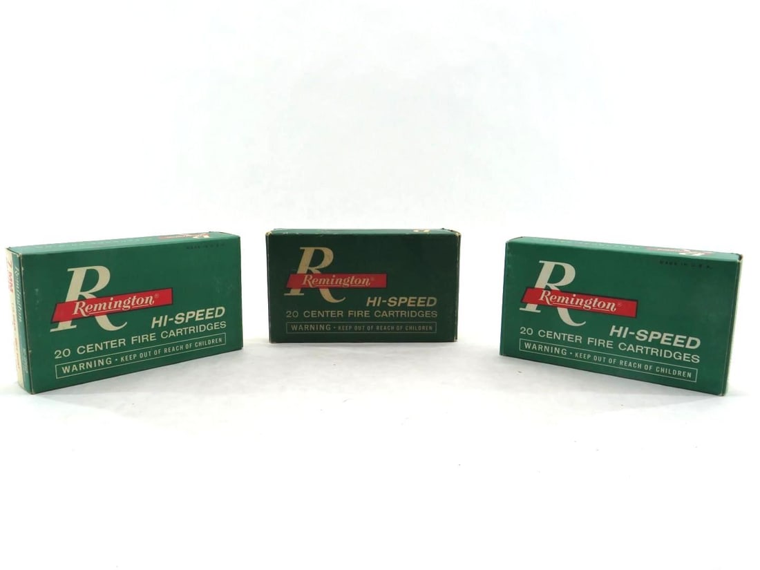 (3) Vintage Boxes Remington 7mm Mauser Cartridges: (55+/-) Cartridges, (1) box is assorted, 175 Gr. soft point 