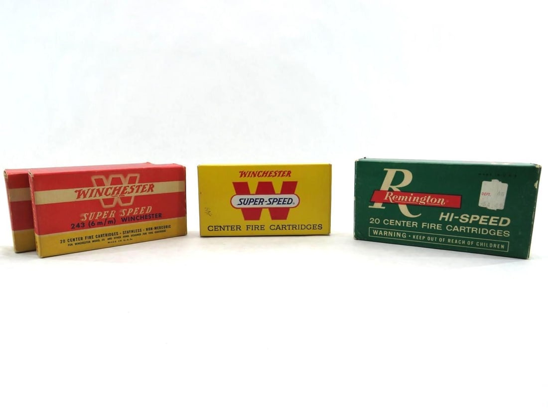 (4) Vintage Boxes of .243 Winchester Cartridges: (30) Cartridges & (15) Brass 