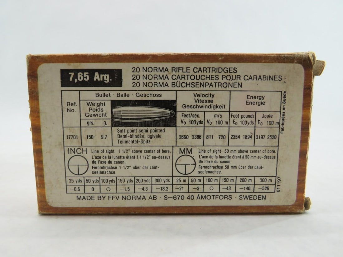 (58+/-) Norma 7.65 Arg. Cartridges - 16
