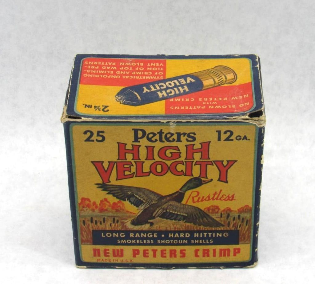 Vintage Peters High Velocity Shotgun Shell Collectible Box: W/ (18) paper shells 