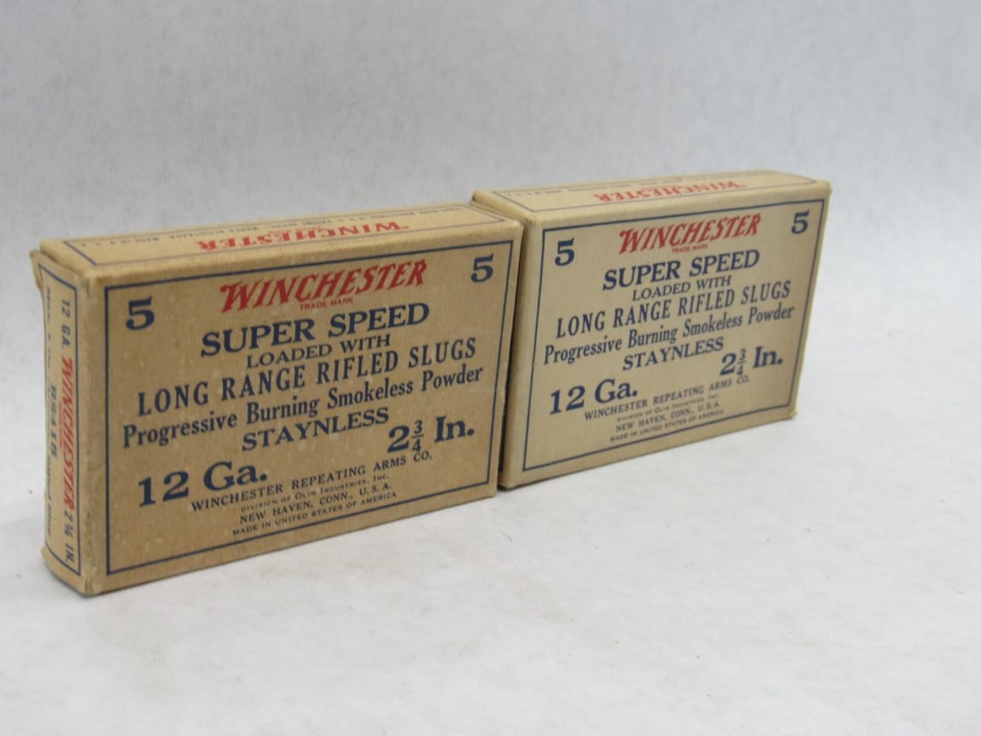 (2) Vintage Boxes Winchester Super Speed Long Range Rifled Slugs - 2