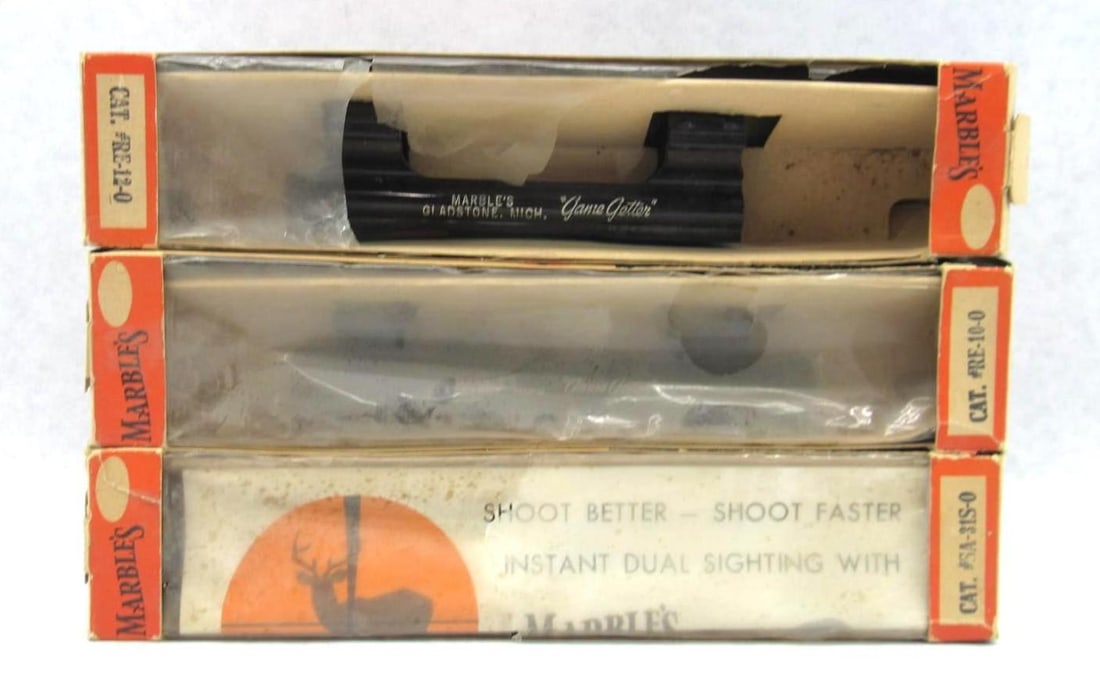 (3) Vintage Marble's "Game Getter" Scope Mounts: Models RE-12-0, RE-10-0, SA-31S-0 