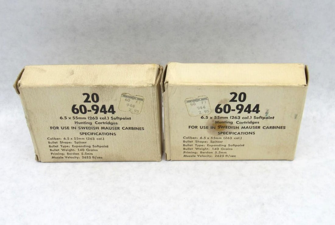 (2) Vintage Boxes 6.5 Swedish Mauser Carbines: 30rds 