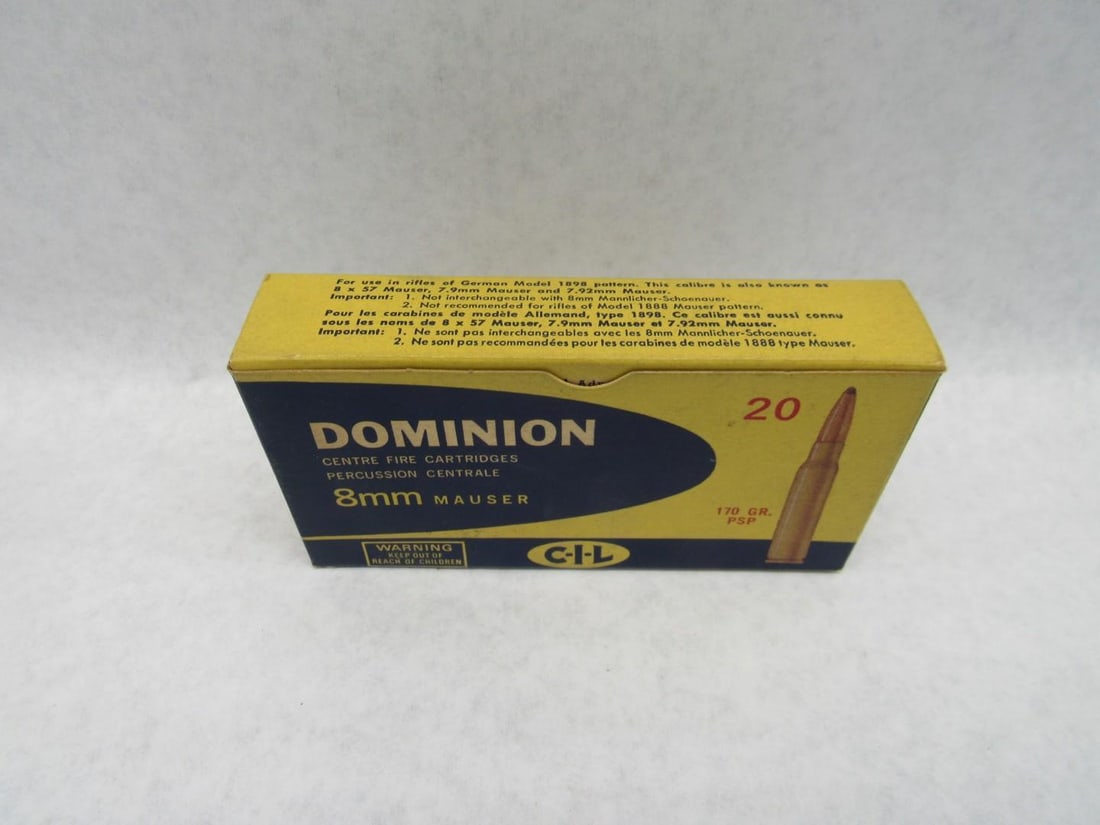 Vintage Box Dominion 8mm Mauser Cartridges - 3