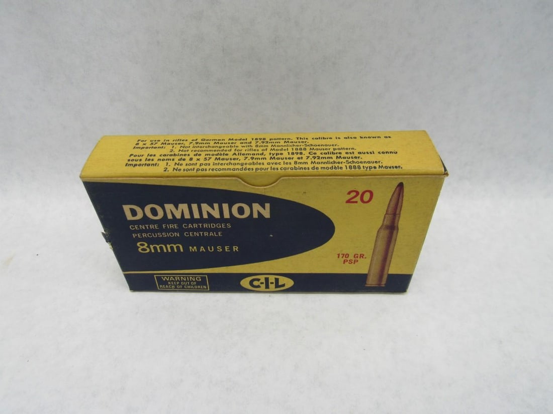 Vintage Box Dominion 8mm Mauser Cartridges - 3