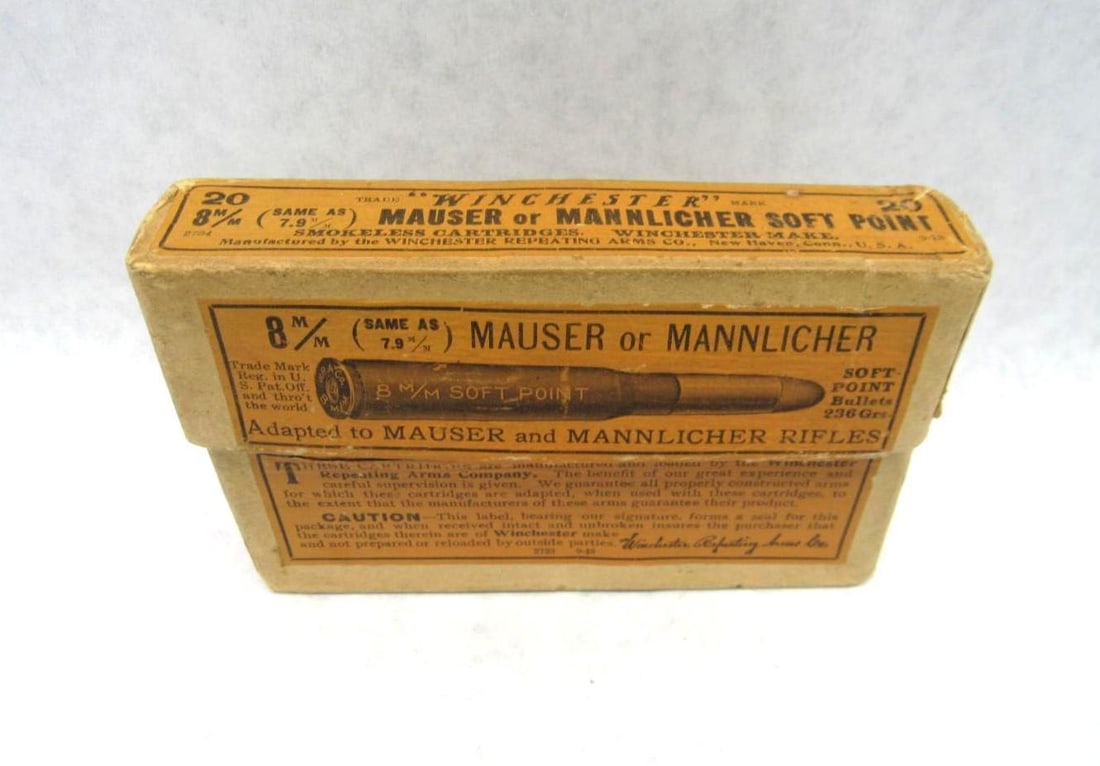 Vintage Box Winchester 8mm Mauser Cartridges: 20rd 