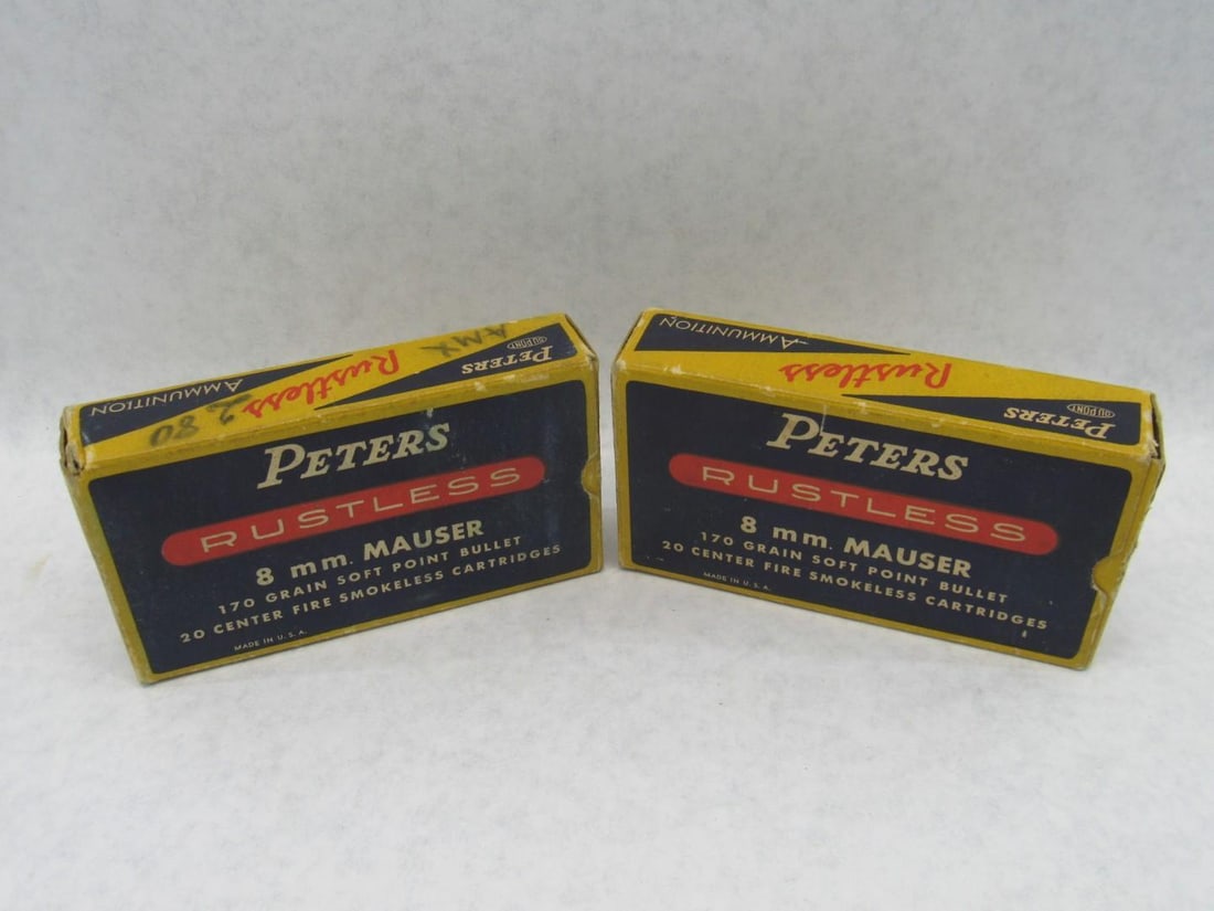 (2) Vintage Peters Boxes Rustless 8mm Mauser Cartridges - 3