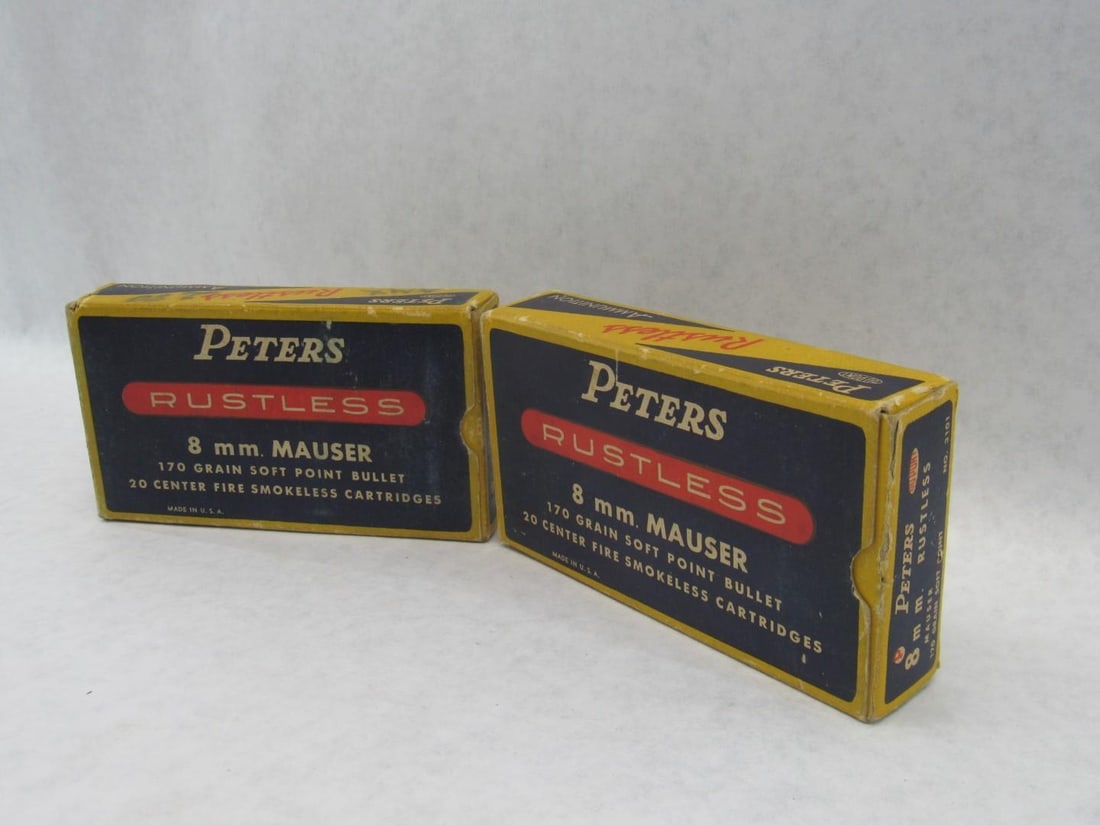 (2) Vintage Peters Boxes Rustless 8mm Mauser Cartridges - 5