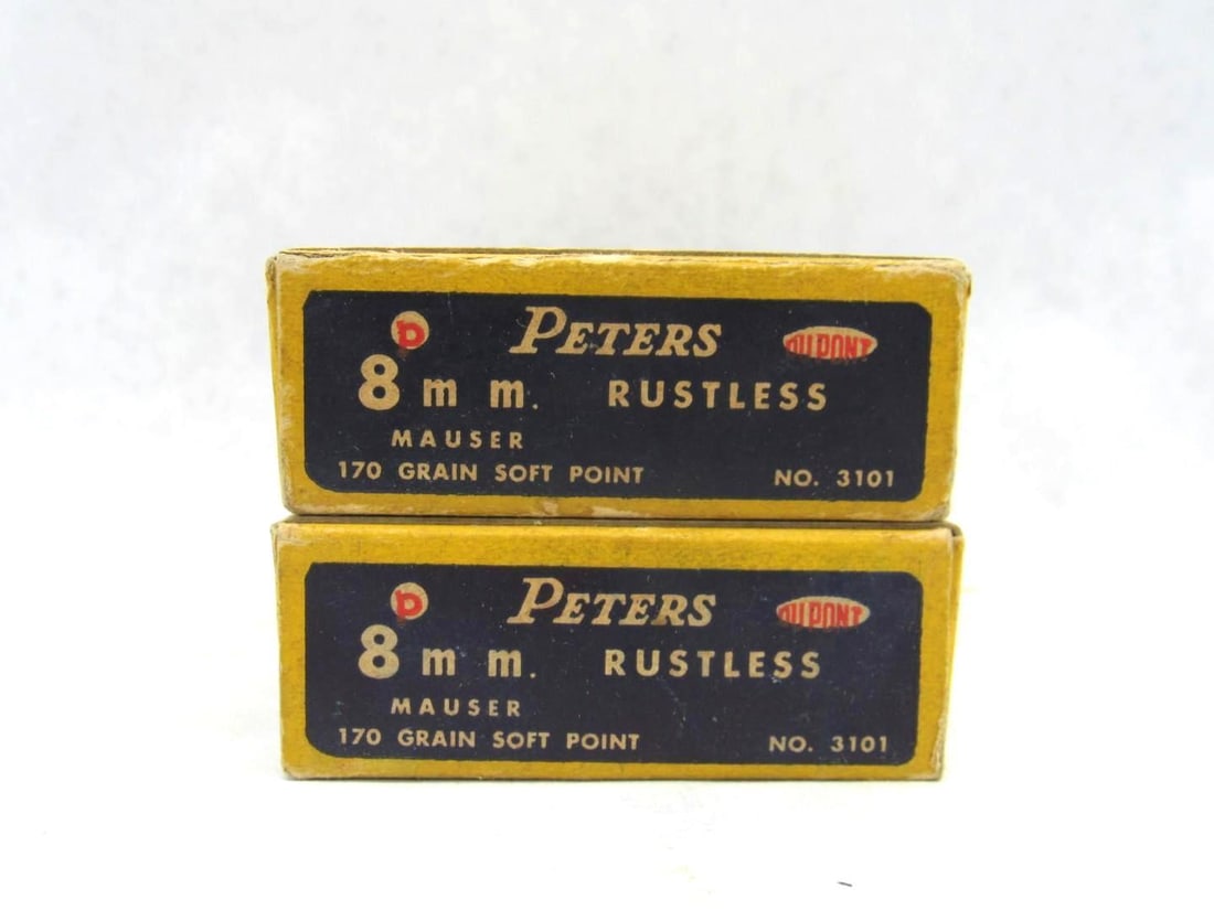 (2) Vintage Peters Boxes Rustless 8mm Mauser Cartridges - 2