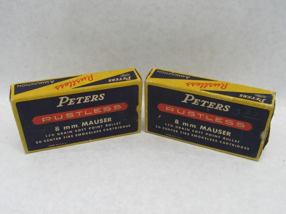 (2) Vintage Peters Boxes Rustless 8mm Mauser Cartridges - 3