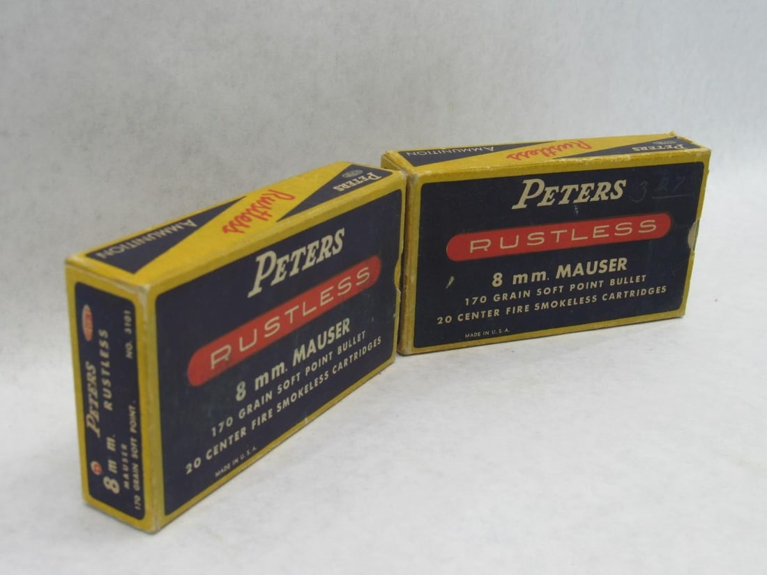(2) Vintage Peters Boxes Rustless 8mm Mauser Cartridges - 4