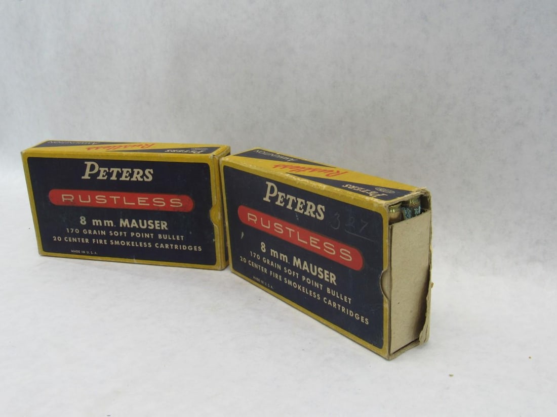 (2) Vintage Peters Boxes Rustless 8mm Mauser Cartridges - 5