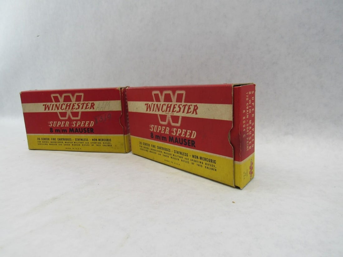 (2) Vintage Winchester Boxes 8mm Mauser Super Speed Cartridges - 5