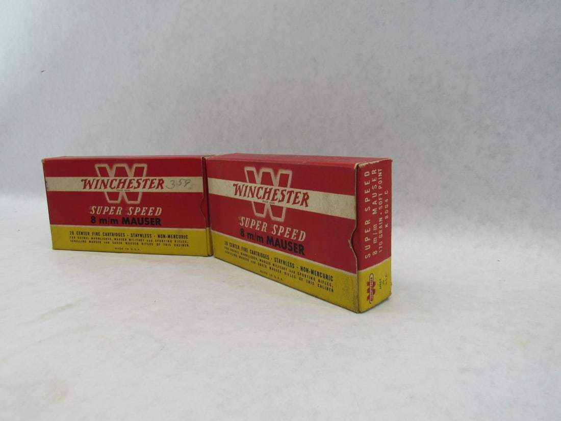 (2) Vintage Winchester Boxes 8mm Mauser Super Speed Cartridges - 5