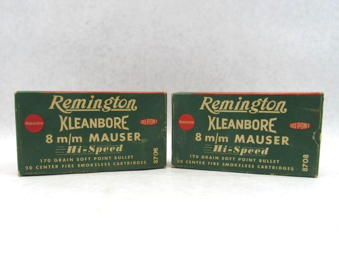 (2) Vintage Remington Boxes 8mm Mauser Hi Speed Cartridges: 40rds 
