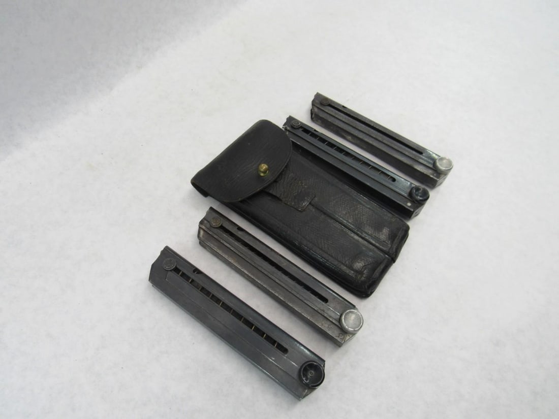 (6) Luger 9mm Magazines, w/Double Mag Pouch - 2