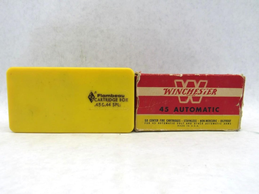 (16) .45 Auto Cartridges & (37) Brass: Vintage box 