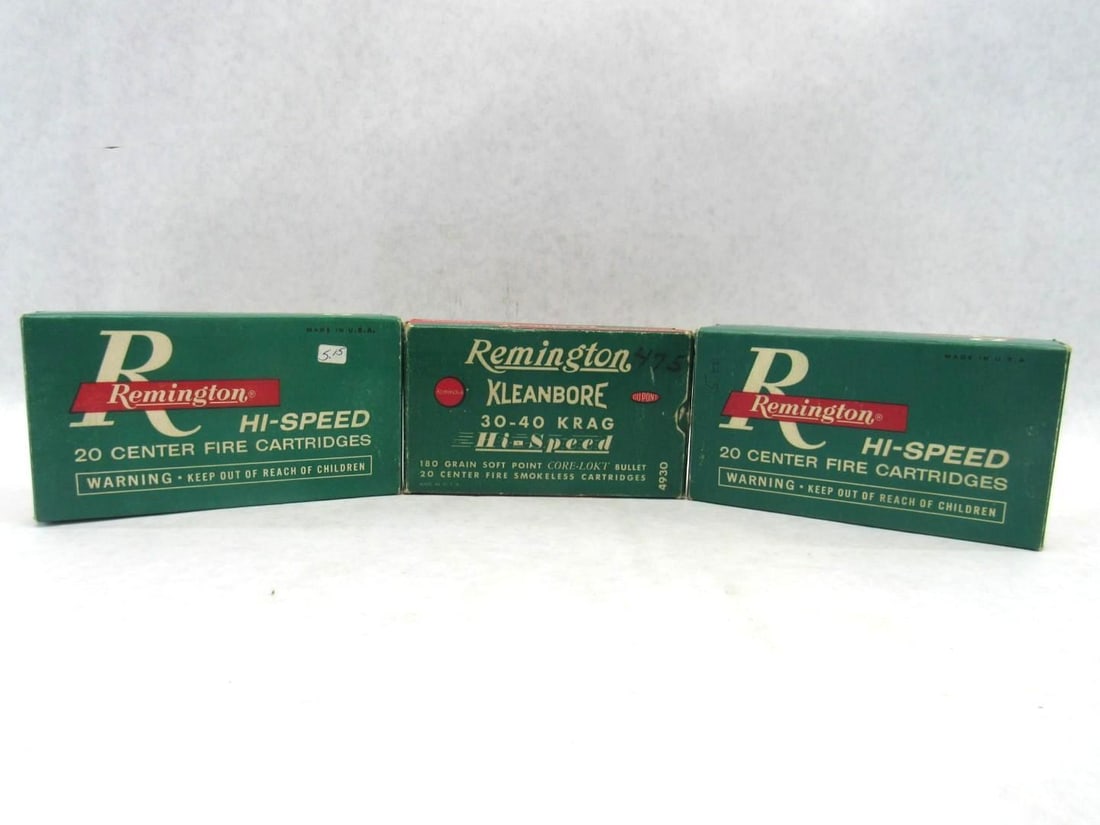 (3) Vintage Remington Boxes 30-40 Cartridges: 16rds, (34) Brass