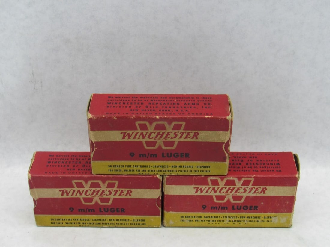 (3) Vintage Winchester Boxes 9mm Luger Cartridges - 3