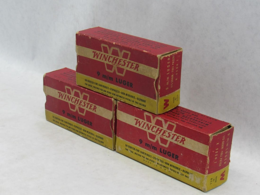 (3) Vintage Winchester Boxes 9mm Luger Cartridges - 5