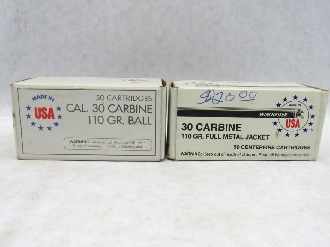 (2) Boxes Winchester .30 Carbine Cartridges: 100rds