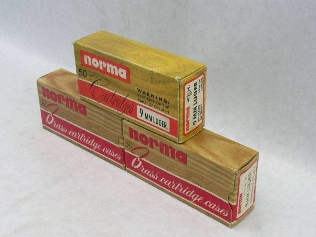 (3) Vintage Norma Boxes 9mm Luger Cartridges - 5