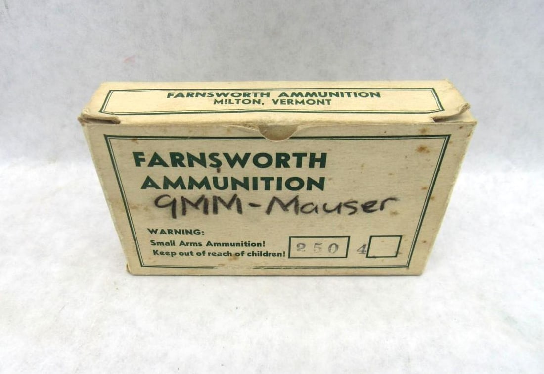 Vintage Farnsworth 9mm-Mauser Cartridges: 20rds 