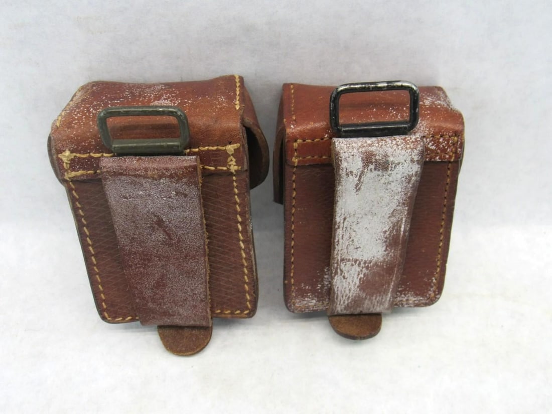 (2) Vintage West German Leather Cartridge Cases - 2