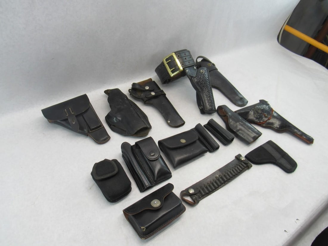 (14) Black Leather Holsters, Pouches - 3
