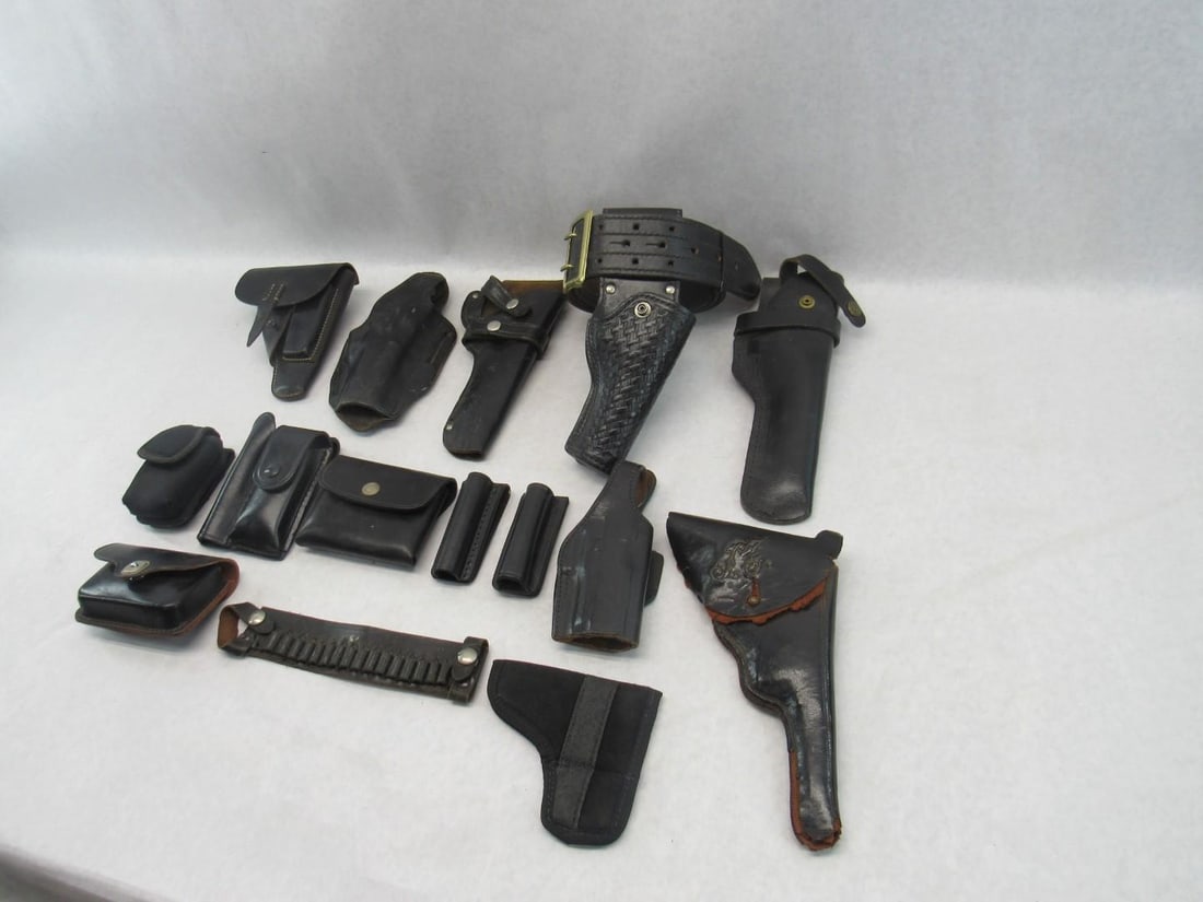 (14) Black Leather Holsters, Pouches - 4