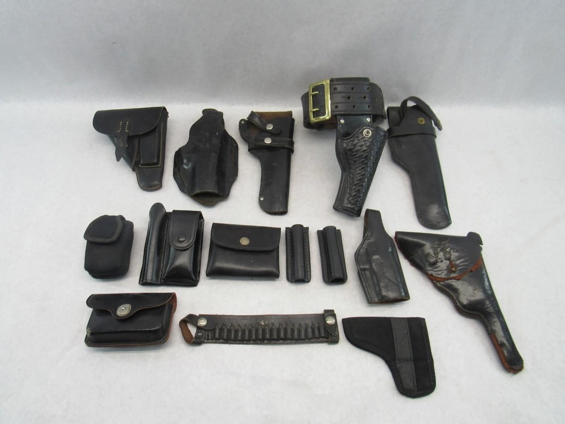 (14) Black Leather Holsters, Pouches - 5