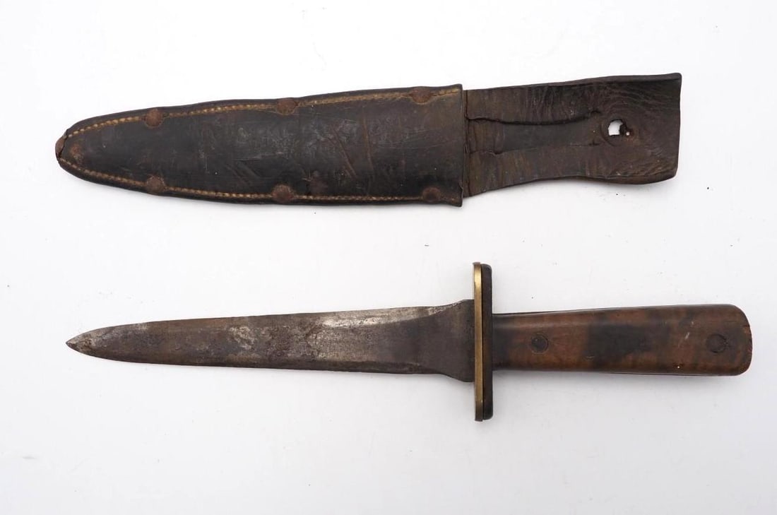 WWII Fighting Knife w/ Leather Sheath - 2