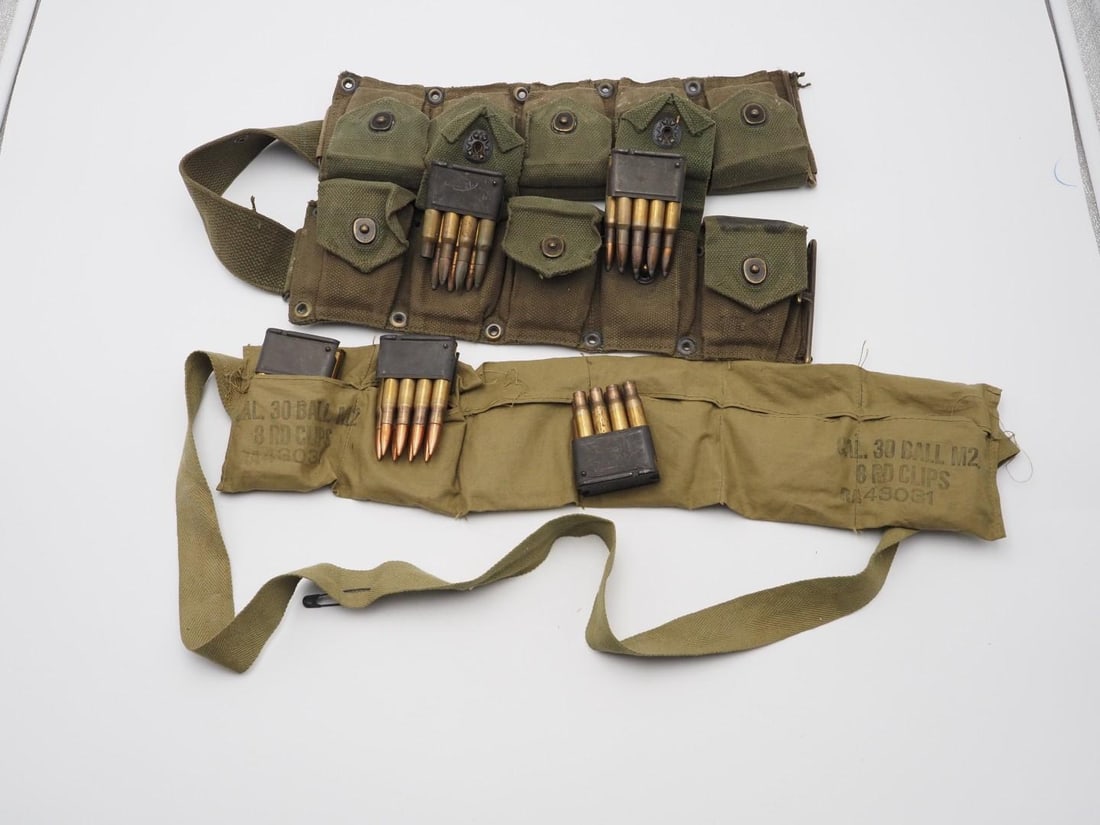(2) Military M-1 Garand Magazine Belts w/Magazines & Cartridges - 2